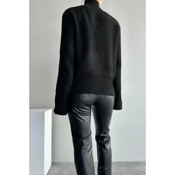 Kolları Yırtmaçlı Triko Kazak - Siyah