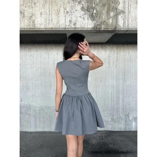 Kolsuz ini Elbise Gri