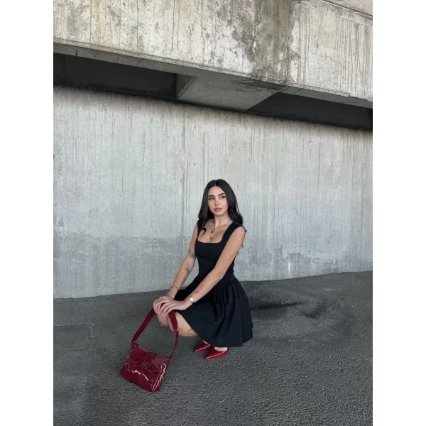 Kolsuz Mini Elbise- Siyah