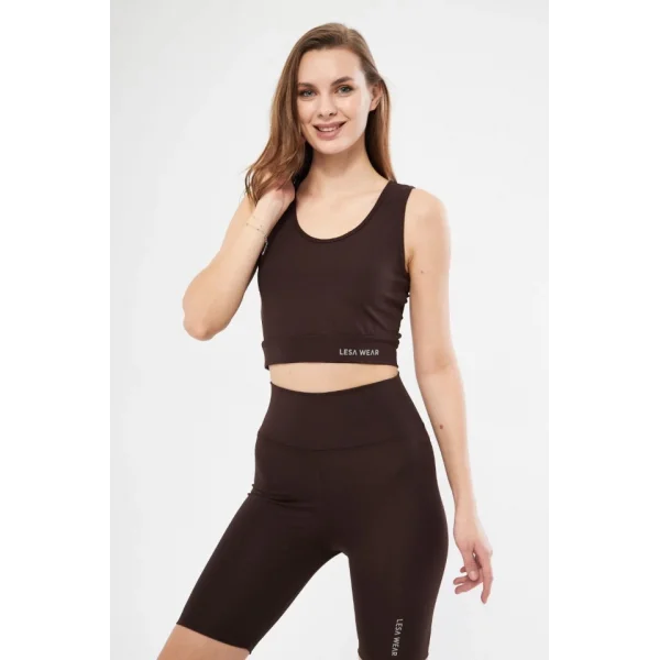 Kolsuz porcu Baskılı Crop  Kahve