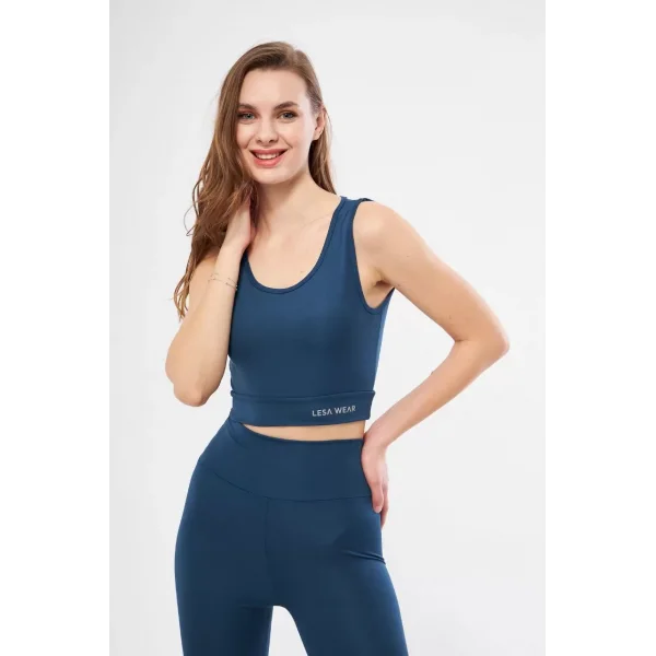 Kolsuz Sporcu Baskılı Crop - Turkuaz