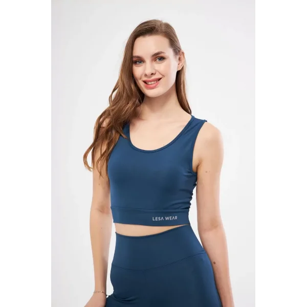 Kolsuz Sporcu Baskılı Crop - Turkuaz