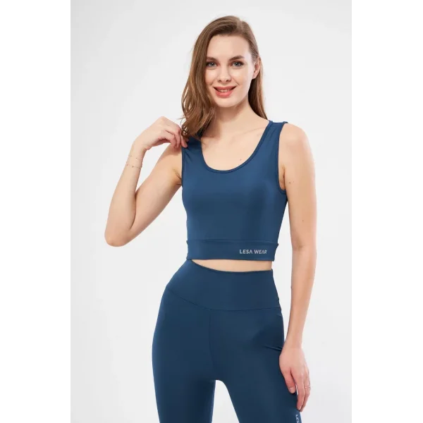 Kolsuz Sporcu Baskılı Crop - Turkuaz