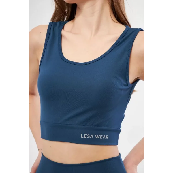 Kolsuz Sporcu Baskılı Crop - Turkuaz