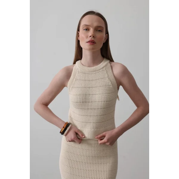 Kolsuz Triko Bluz - Krem