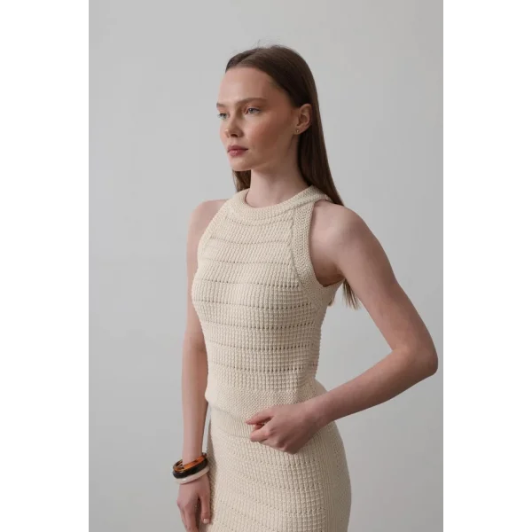 Kolsuz Triko Bluz - Krem