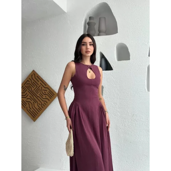 Kolsuz Uzun Kabardin Elbise - Bordo