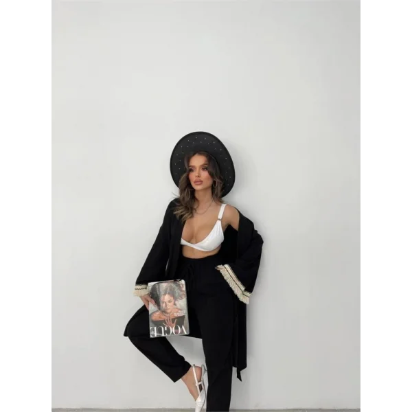 KOLUCU PÜSKÜL KİMONO TAKIM - Siyah