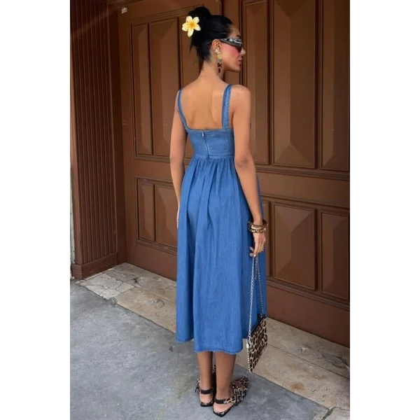 Korsaj Detaylı Midi Tensel Elbise 2884