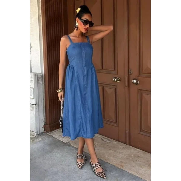 Korsaj Detaylı Midi Tensel Elbise 2884