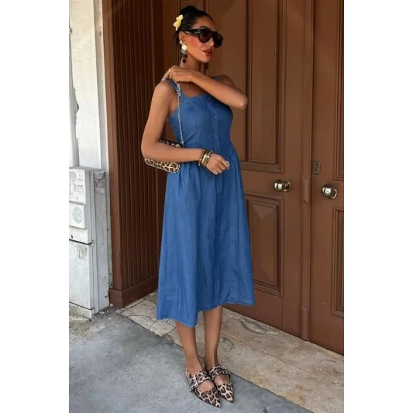 Korsaj Detaylı Midi Tensel Elbise 2884