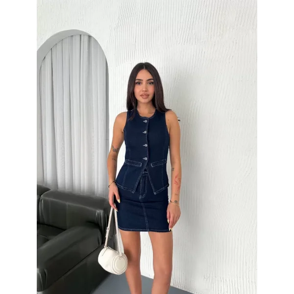 Kot Jeans Etekli ikili Takım - Lacivert