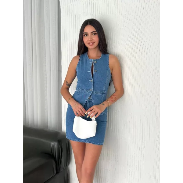 Kot Jeans Etekli ikili Takım - Mavi