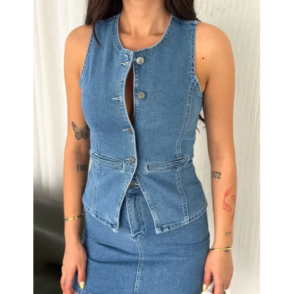 Kot Jeans Etekli ikili Takım - Mavi