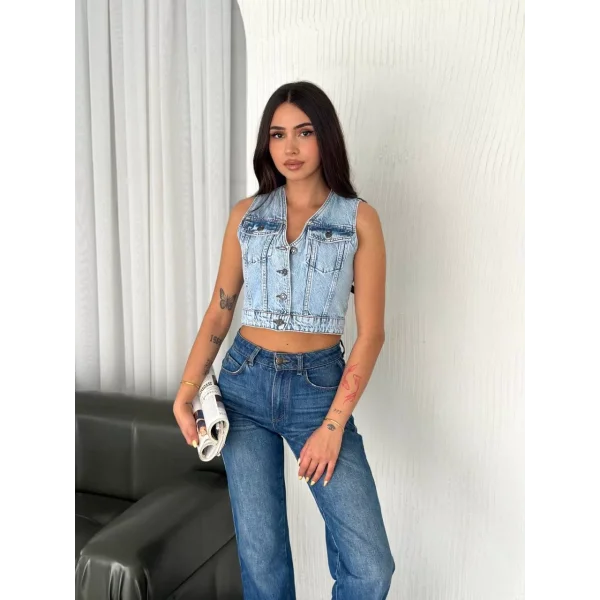 Kot Jeans Kadın Yelek - Buz Mavisi