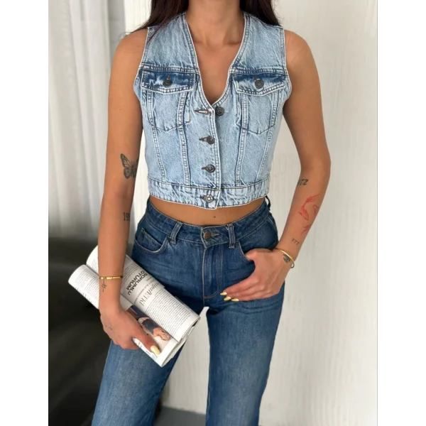 Kot Jeans Kadın Yelek - Buz Mavisi