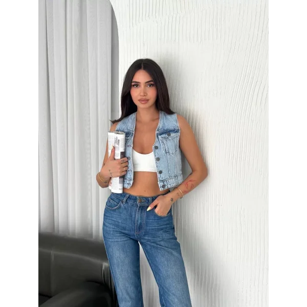Kot Jeans Kadın Yelek - Buz Mavisi