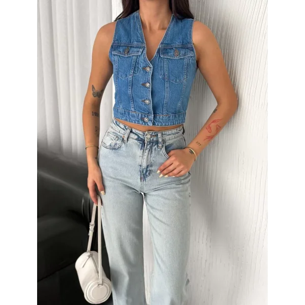 Kot Jeans Kadın Yelek - Mavi