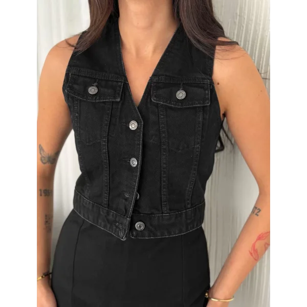 Kot Jeans Kadın Yelek - Siyah