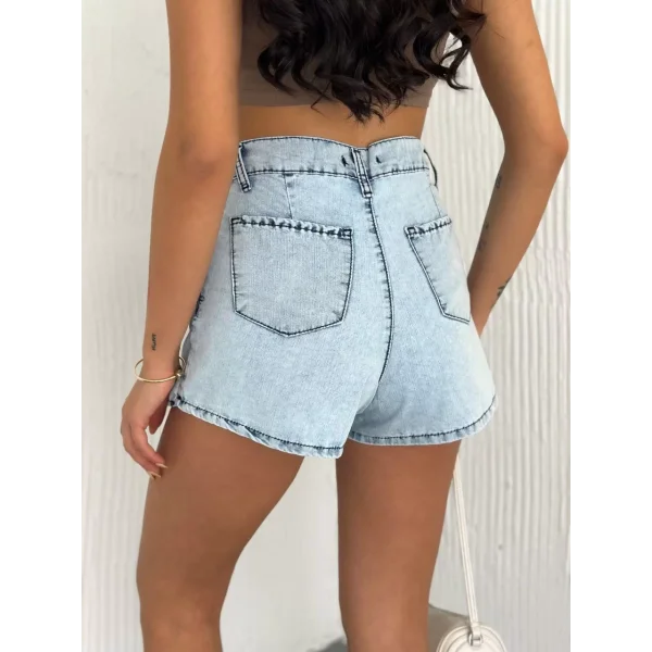 Kot Jeans Kesimetrik Kesim Cepli Şortlu Etek - Gri