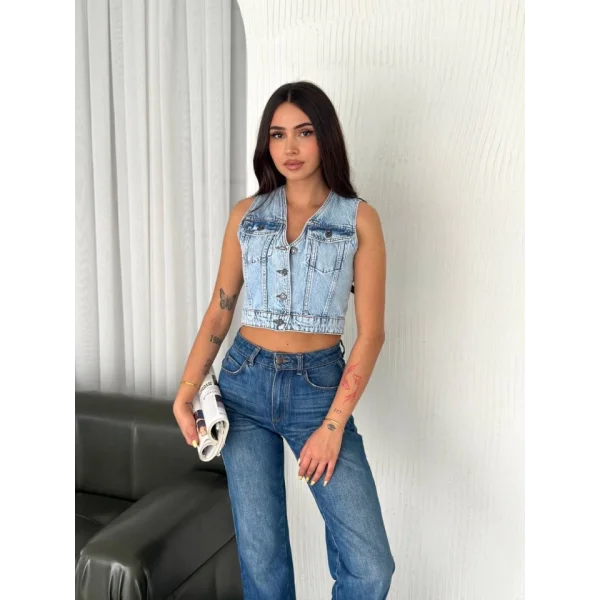 Kot Jeans Yelek - Buz Mavisi