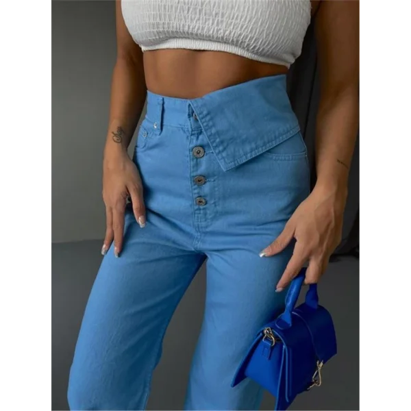 KOT PANTOLON BEL DETAYLI DÜĞMELİ - Mavi