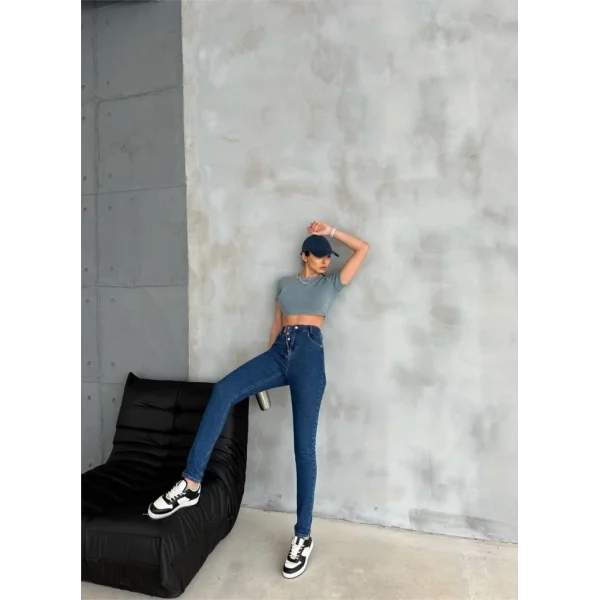 KOT PANTOLON DÜĞME VE FERMUAR TASARIMLI  Mavi