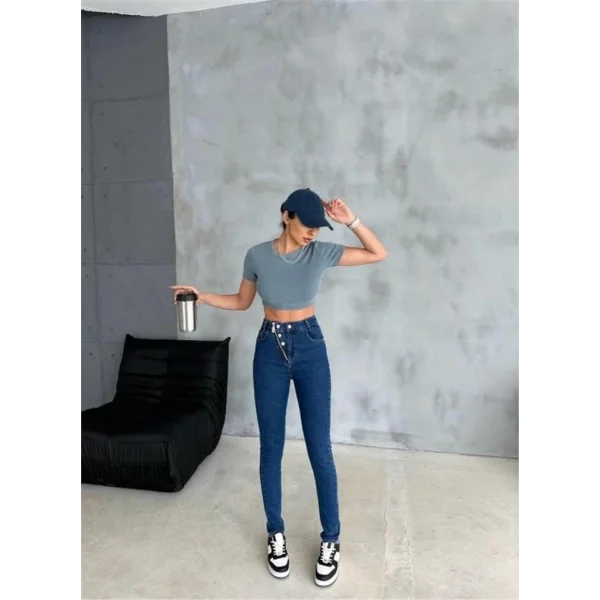 KOT PANTOLON DÜĞME VE FERMUAR TASARIMLI  Mavi