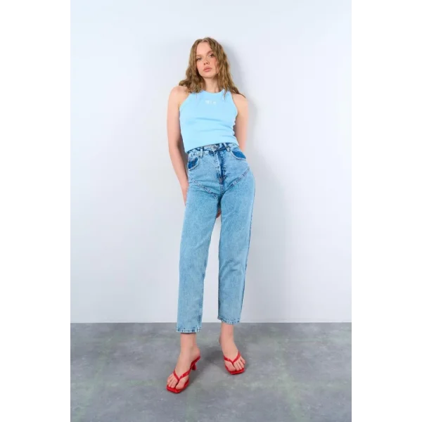 Kot Şeritli Pantolon  Mavi