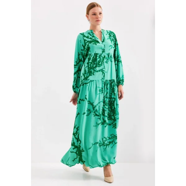 Koyu Yeşil Viskon Tesettür Elbise 2423