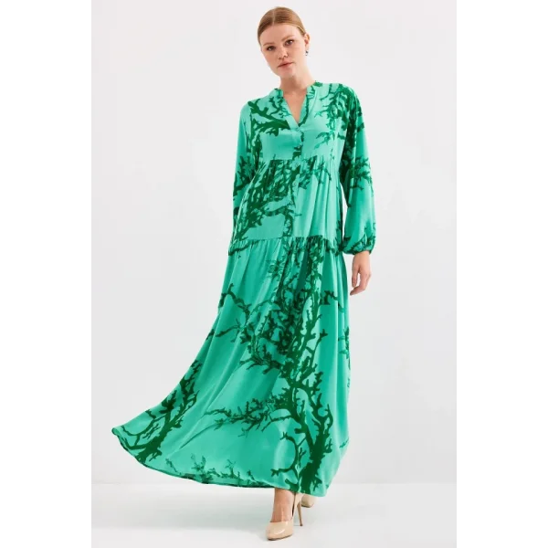 Koyu Yeşil Viskon Tesettür Elbise 2423