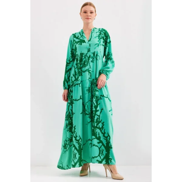 Koyu Yeşil Viskon Tesettür Elbise 2423