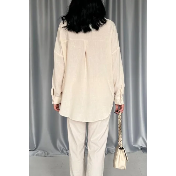 Krem Pulpayet Nakışlı Bedensiz Gömlek