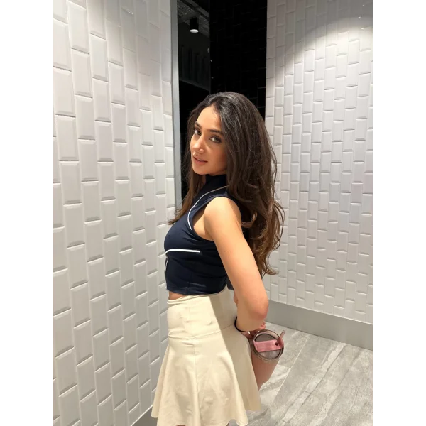 Krem Scuba Şort Etek