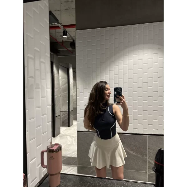 Krem Scuba Şort Etek