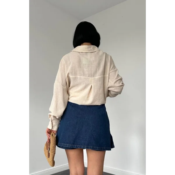 Krem Taş İşlemeli Gömlek