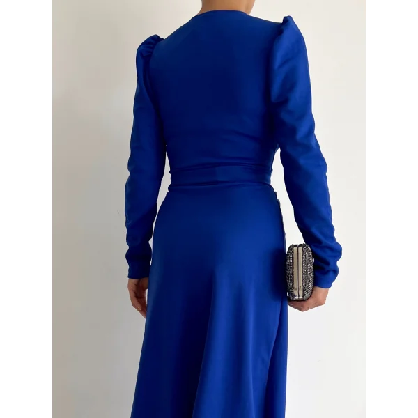 Krep Kumaş idi Boy Kuşaklı Uzunkol Elbise