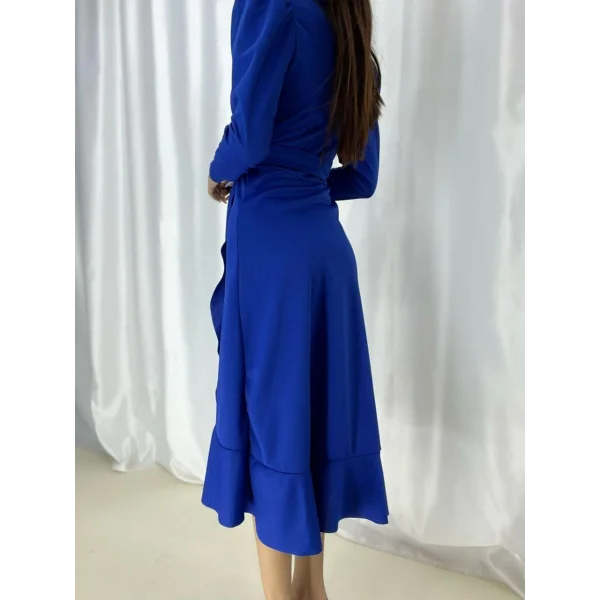 Krep Kumaş idi Boy Kuşaklı Uzunkol Elbise