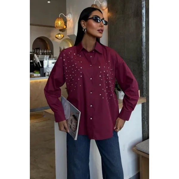 Kristal Taş Çakımlı Poplin Gömlek 3413