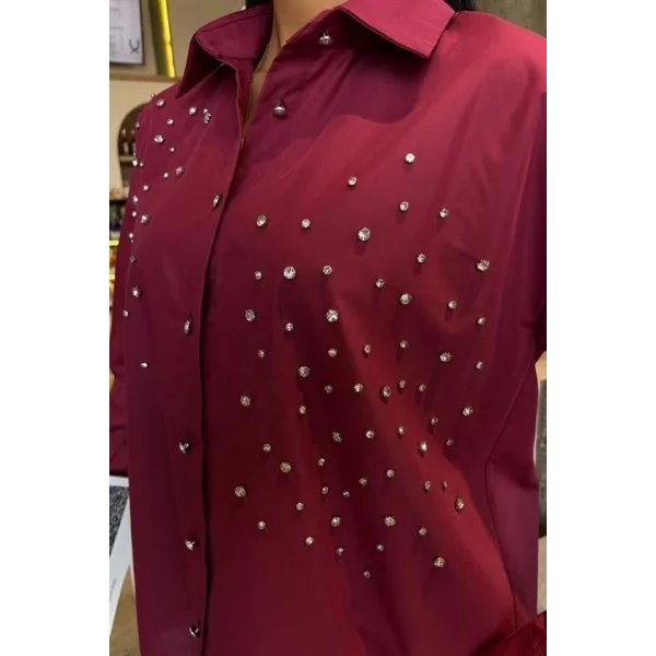 Kristal Taş Çakımlı Poplin Gömlek 3413