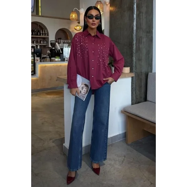 Kristal Taş Çakımlı Poplin Gömlek 3413