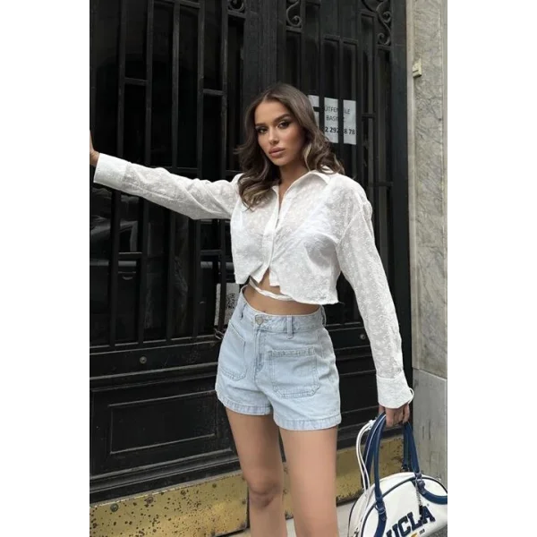 Kristen Sırt Dekolte Crop Gömlek 3253-08