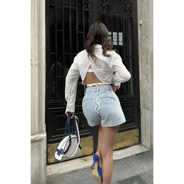 Kristen Sırt Dekolte Crop Gömlek 3253-08