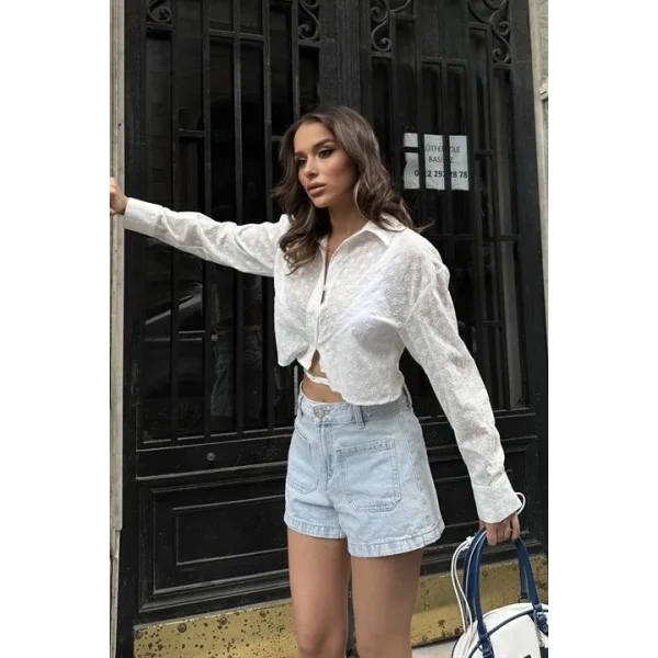 Kristen Sırt Dekolte Crop Gömlek 3253-08