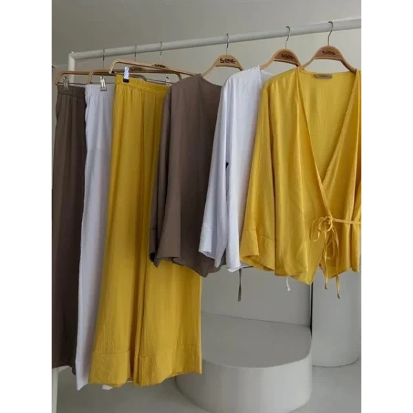 Kruvaze Model Klasik Pantolonlu Çupra Keten Takım 10191