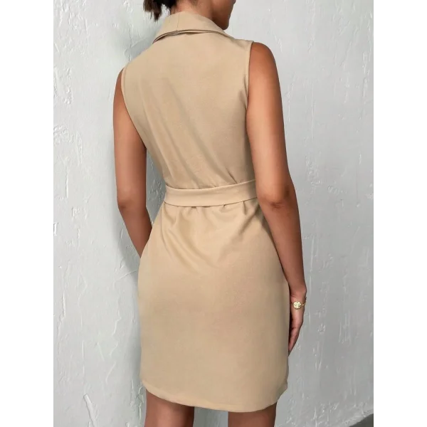 Kruvaze Yaka Kuşaklı Krep Kumaş Elbise