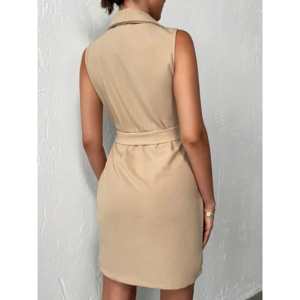 Kruvaze Yaka Kuşaklı Krep Kumaş Elbise