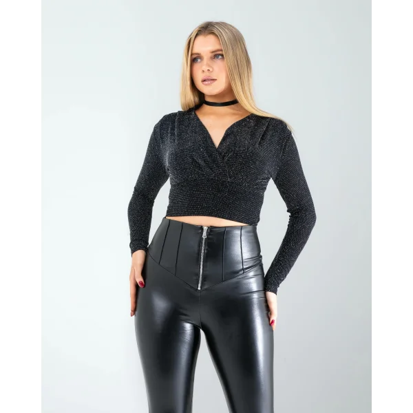 Kruvaze Yaka Pullu Bluz