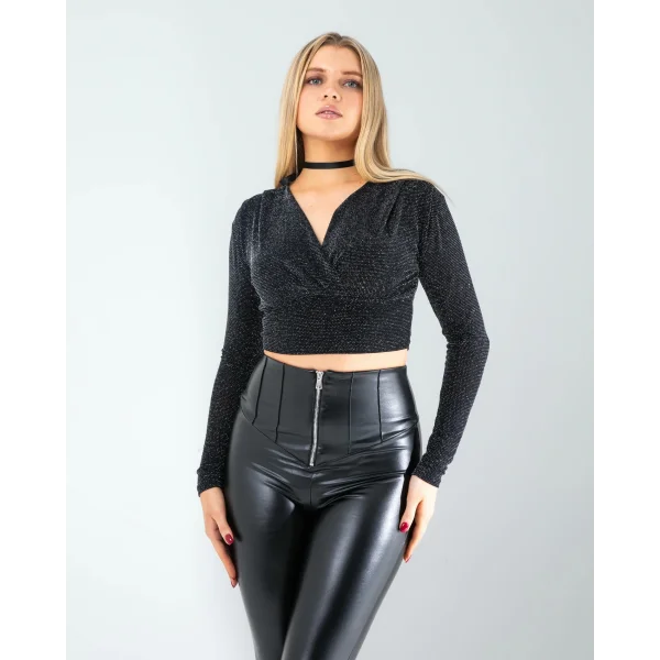 Kruvaze Yaka Pullu Bluz