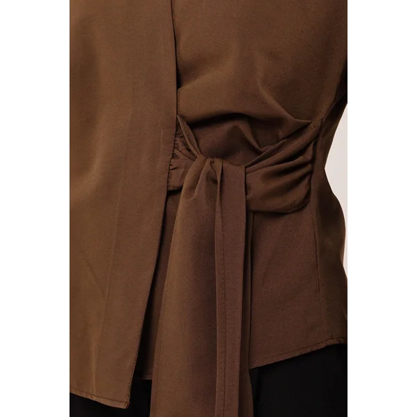 Kruvaze Yaka Yandan Bağlama Detaylı Kahverengi Gömlek